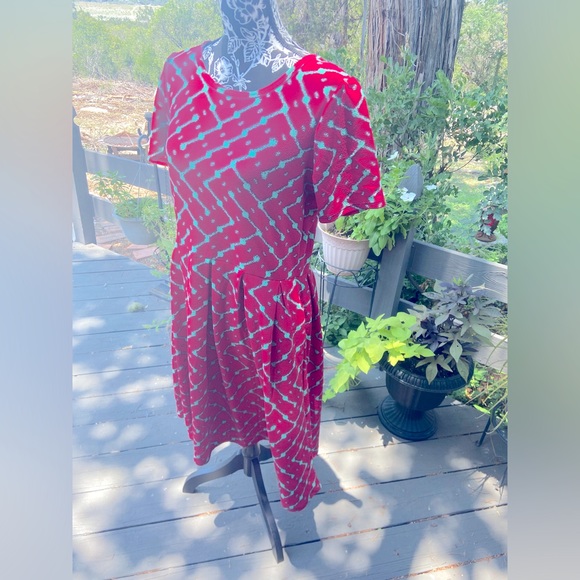Lularoe Amelia Dress Size Large L Dark Pink Aqua Teal - Picture 6 of 7